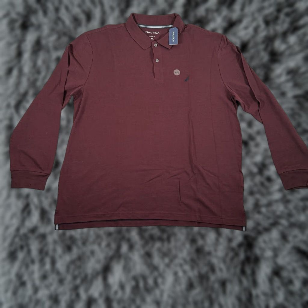 Nautica Nautica Polo Shirt Mens Long Sleeve Classic Fit 2XL Burgundy Cotton Polyester Preppy Academia Wine Size US XXL / EU 58 / 5 - 1 Thumbnail