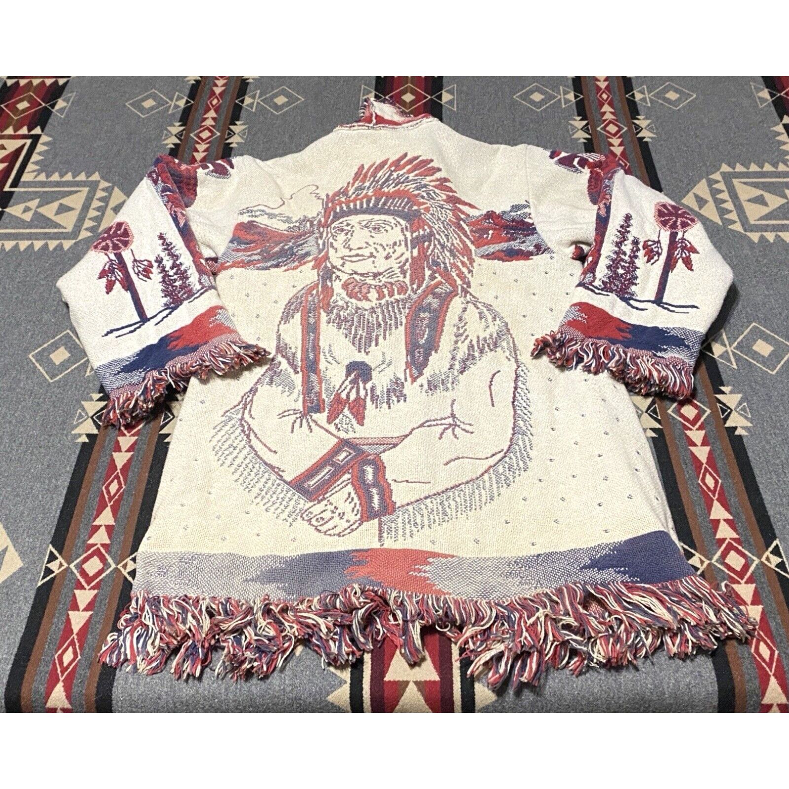 image of Western Wear Country Heavy Cotton Robe Duster Native Chief Blanket Os T73 in White, Women's