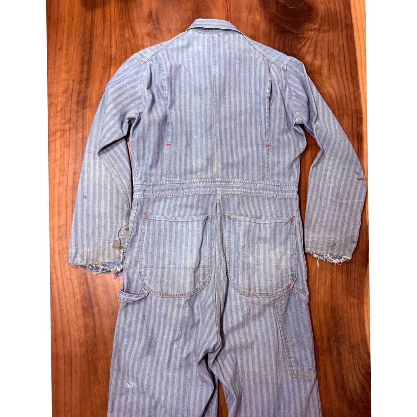 JCPenney Vintage Penneys Big Mac Coverall Mens Cotton Work Striped Sanforized 1940s A4-21 Size US 37 - 7 Thumbnail