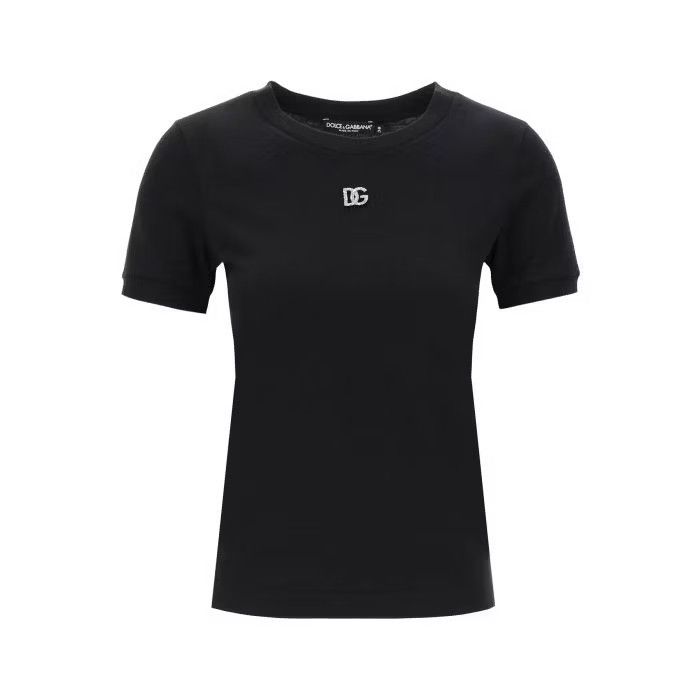 image of Dolce Gabbana O1S22I1N0424 Crystal Logo T-Shirt In Black, Women's (Size Small)