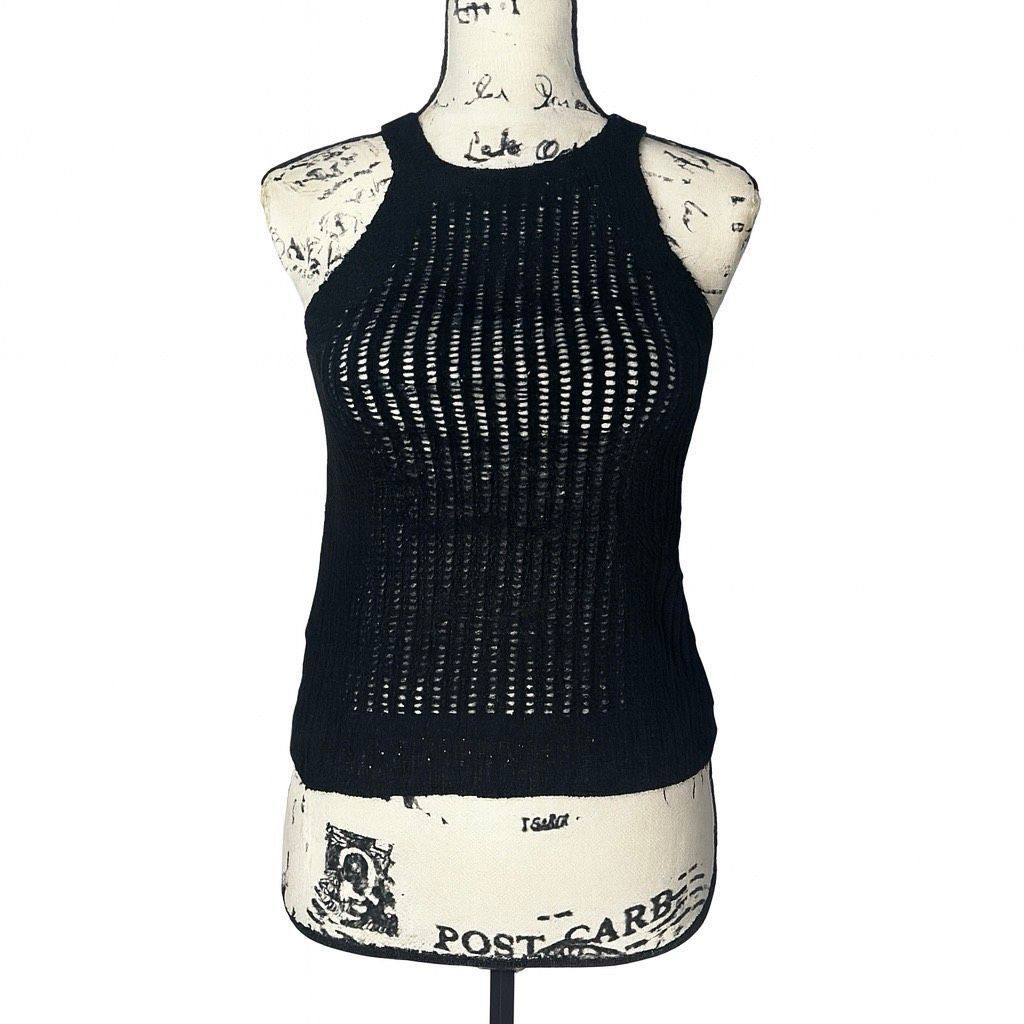 Mango MNG Mango Black Crochet Tank Top | Size S | 100% Cotton Size S / US 4 / IT 40 - 1 Thumbnail