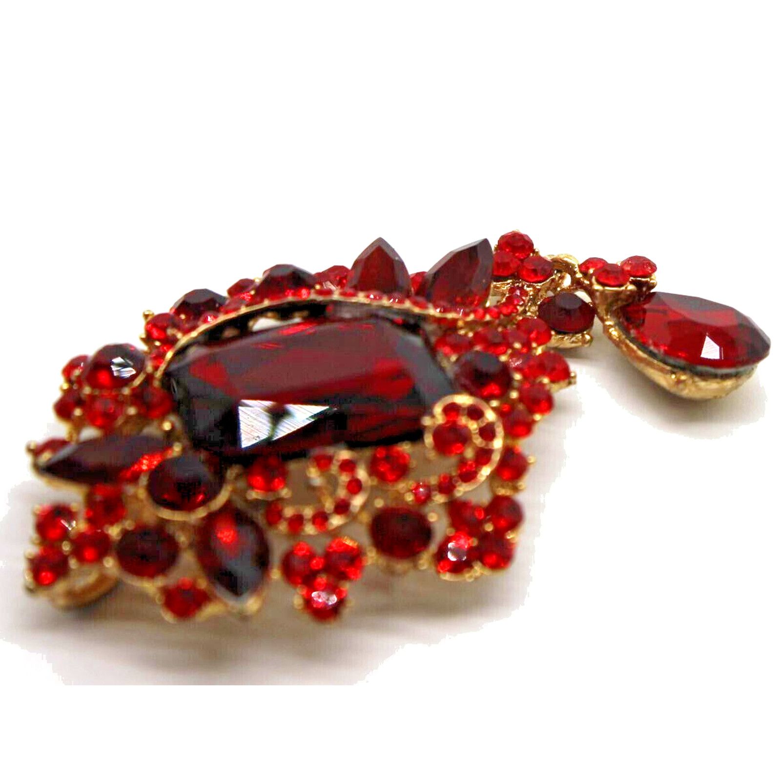 Other Emerald-Cut Red Rhinestone Brooch Pendant Marquis Tear Drop Size ONE SIZE - 1 Thumbnail
