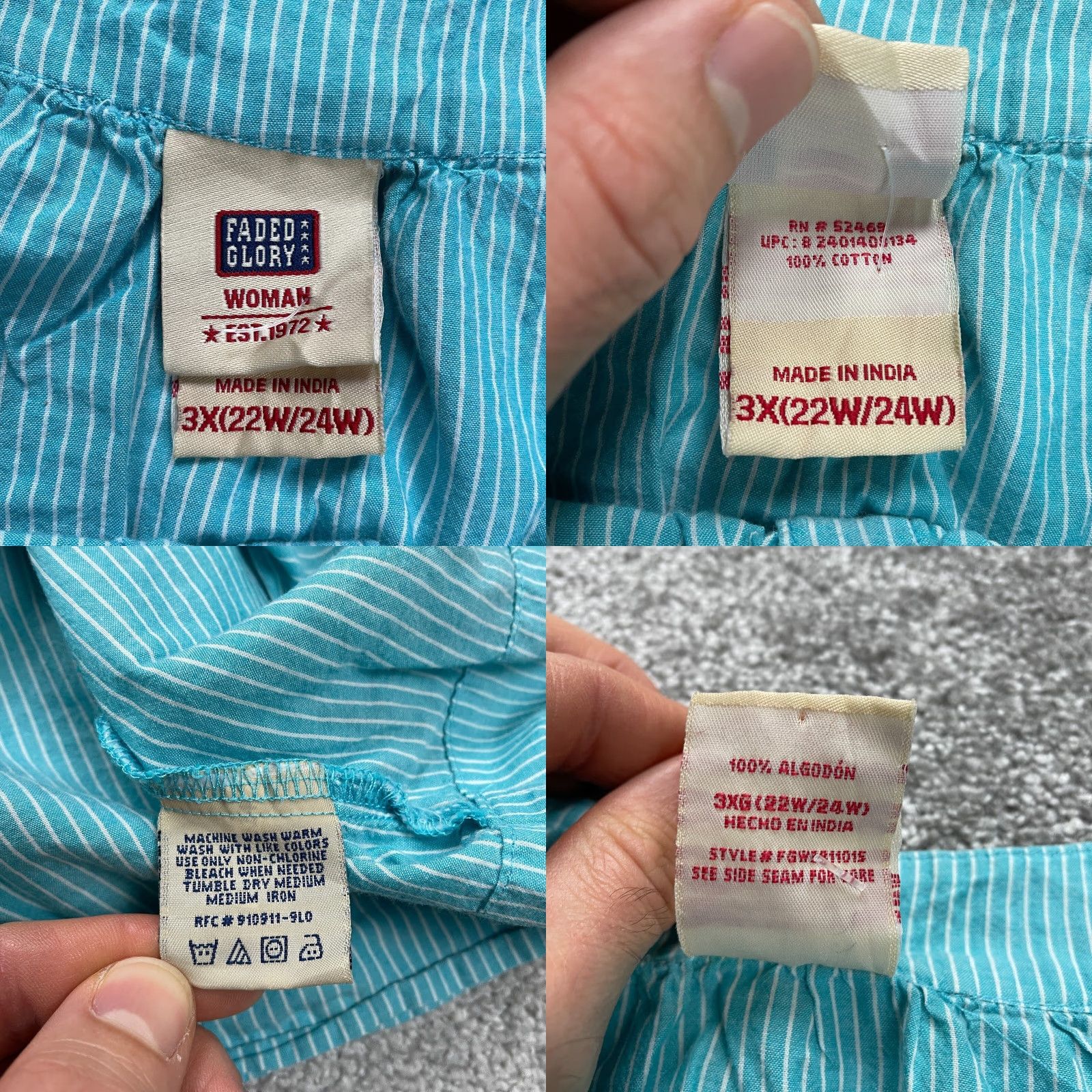 Faded Glory Faded Glory Blouse Womens 3XL Blue White Stripe Raglan Sleeve Henley Casual Size XXL / US 16-18 / IT 52-54 - 8 Thumbnail
