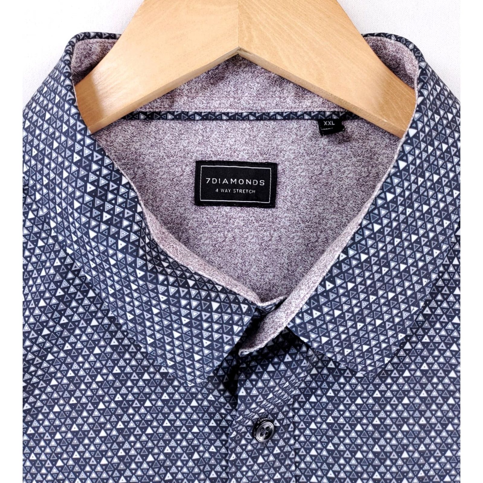 Vintage 7 Diamonds 4 Way Stretch Button Up Shirt Patterned Blue Long Sleeve Mens XXL Shirt Size US XXL / EU 58 / 5 - 2 Thumbnail