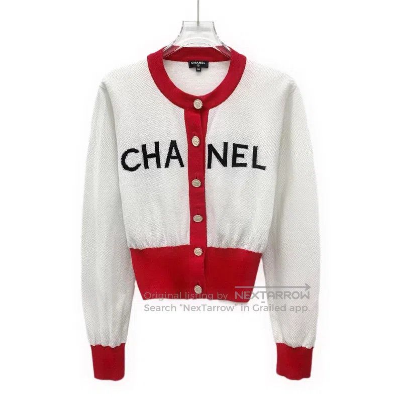 Chanel White logo letter inlaid cashmere round neck single