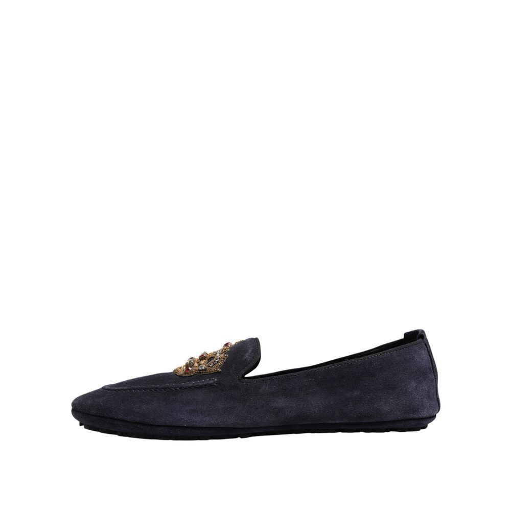 Dolce & Gabbana Dolce & Gabbana Blue Suede Crown Crystal Loafers Dress Shoes Size US 8 / EU 41 - 5 Thumbnail