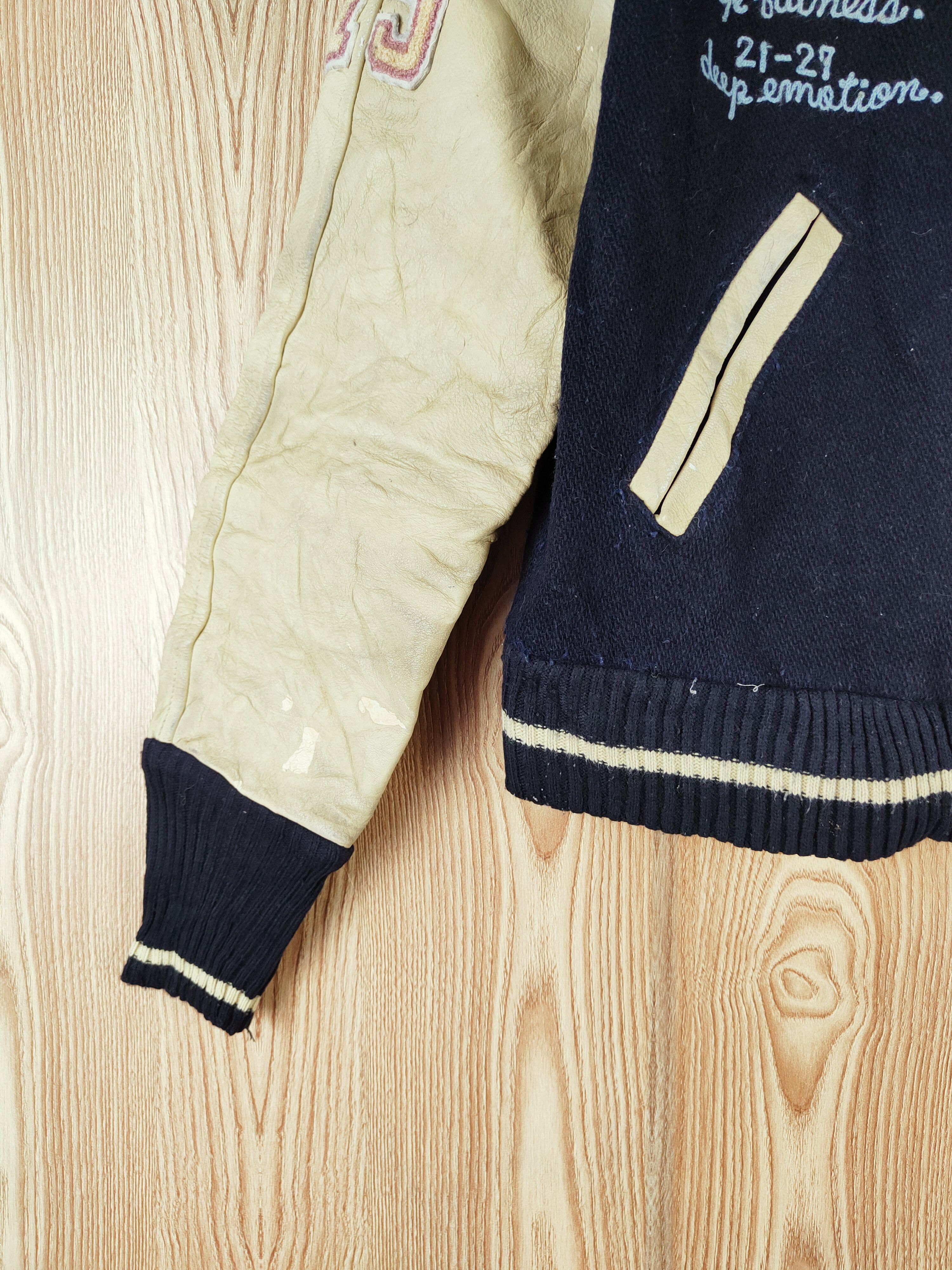 Japanese Brand DLL Sbec Navy vintage Leather Varsity Jackets #W069 Size US S / EU 44-46 / 1 - 5 Thumbnail