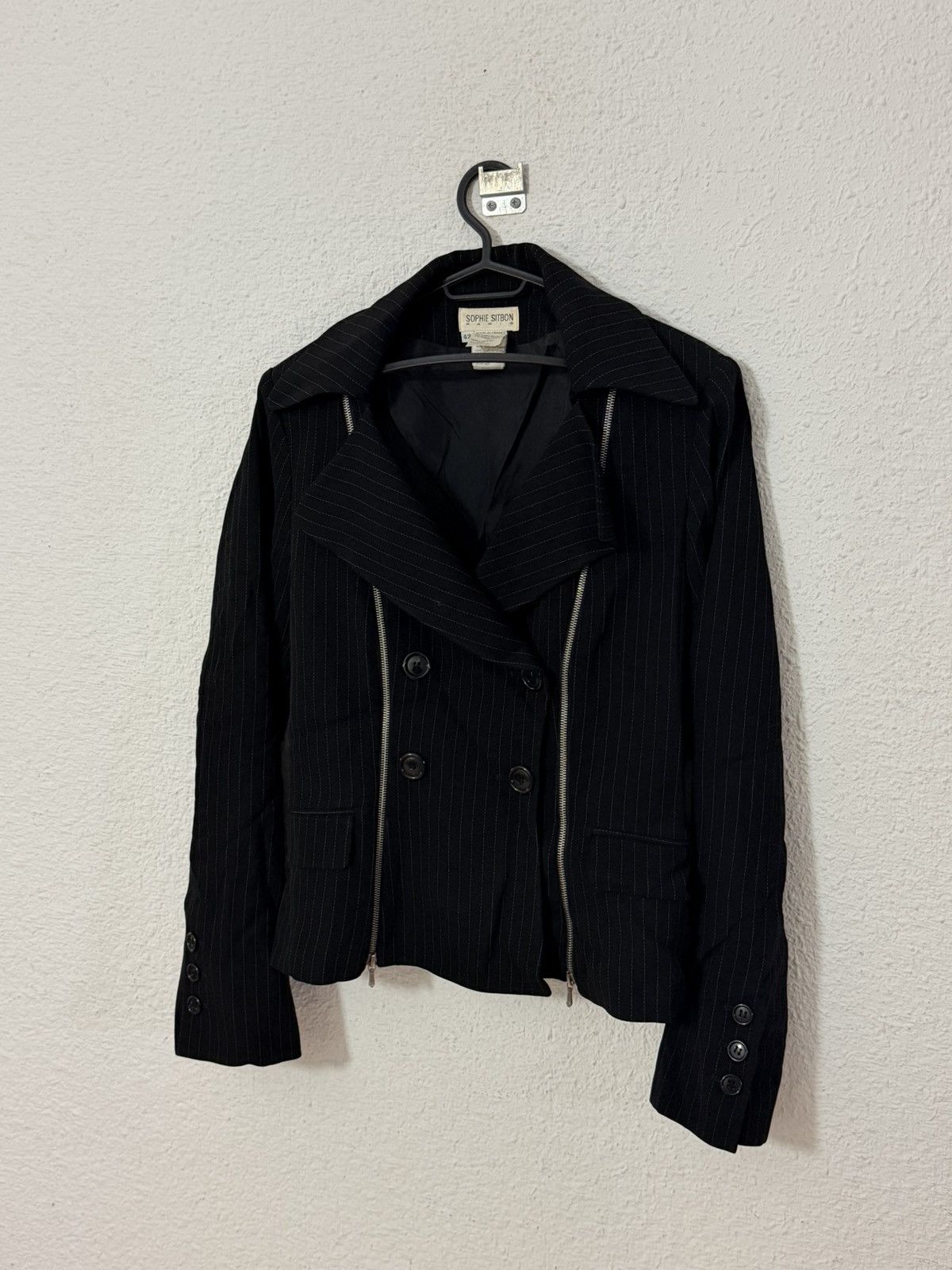 Other Vintage 90s Sophie Sitbon Paris Wool Pinstripe Zip Blazer Size M / US 6-8 / IT 42-44 - 1 Thumbnail