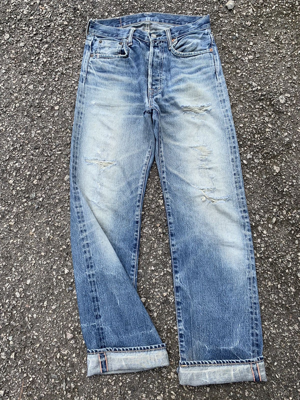 Jean × OMNIGOD × Vintage OMNIGOD JAPANESE BUTTON FLY SELVEDGE DISTRESSED DENIM🎌 Size US 28 / EU 44 - 5 Thumbnail