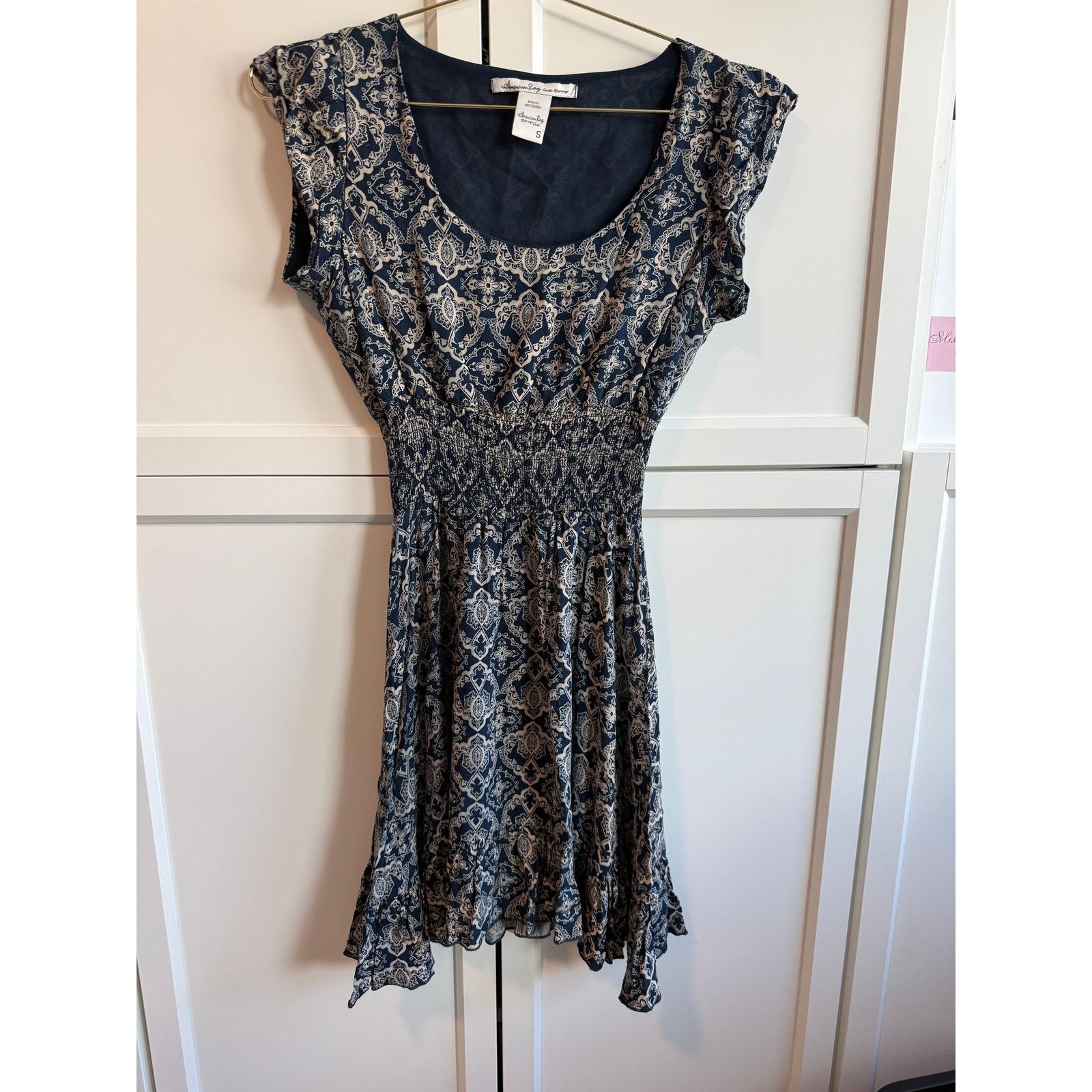 American Rag American Rag Blue Print Dress Women Cap Sleeve Boho S - F022 Size S / US 4 / IT 40 - 3 Thumbnail