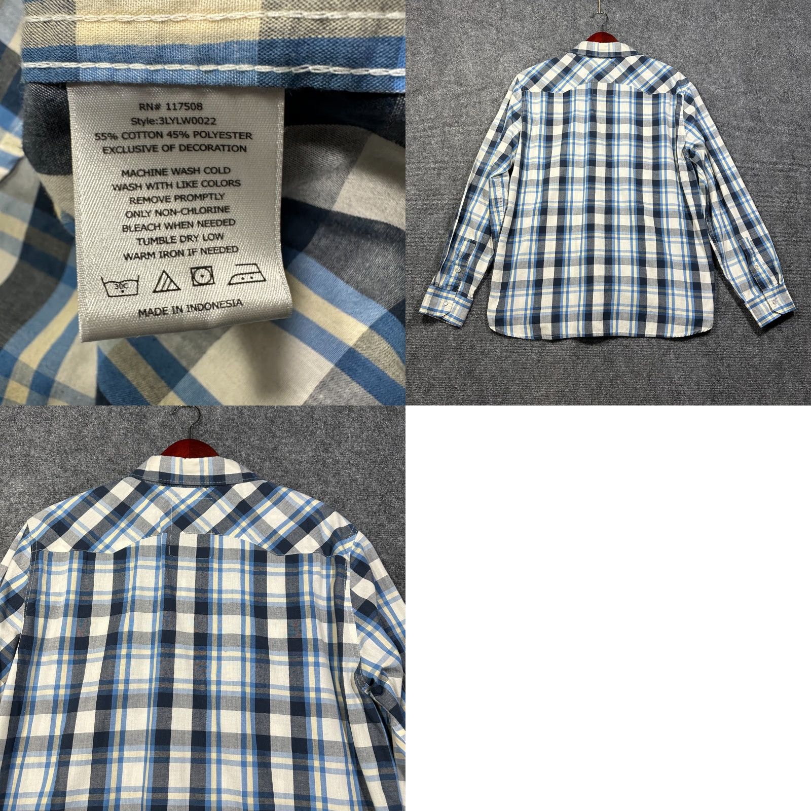 Levi's Levis Shirt Mens XL Western Pearl Snap Pockets Blue Plaid Cotton Snap Cuffs Size US XL / EU 56 / 4 - 8 Thumbnail
