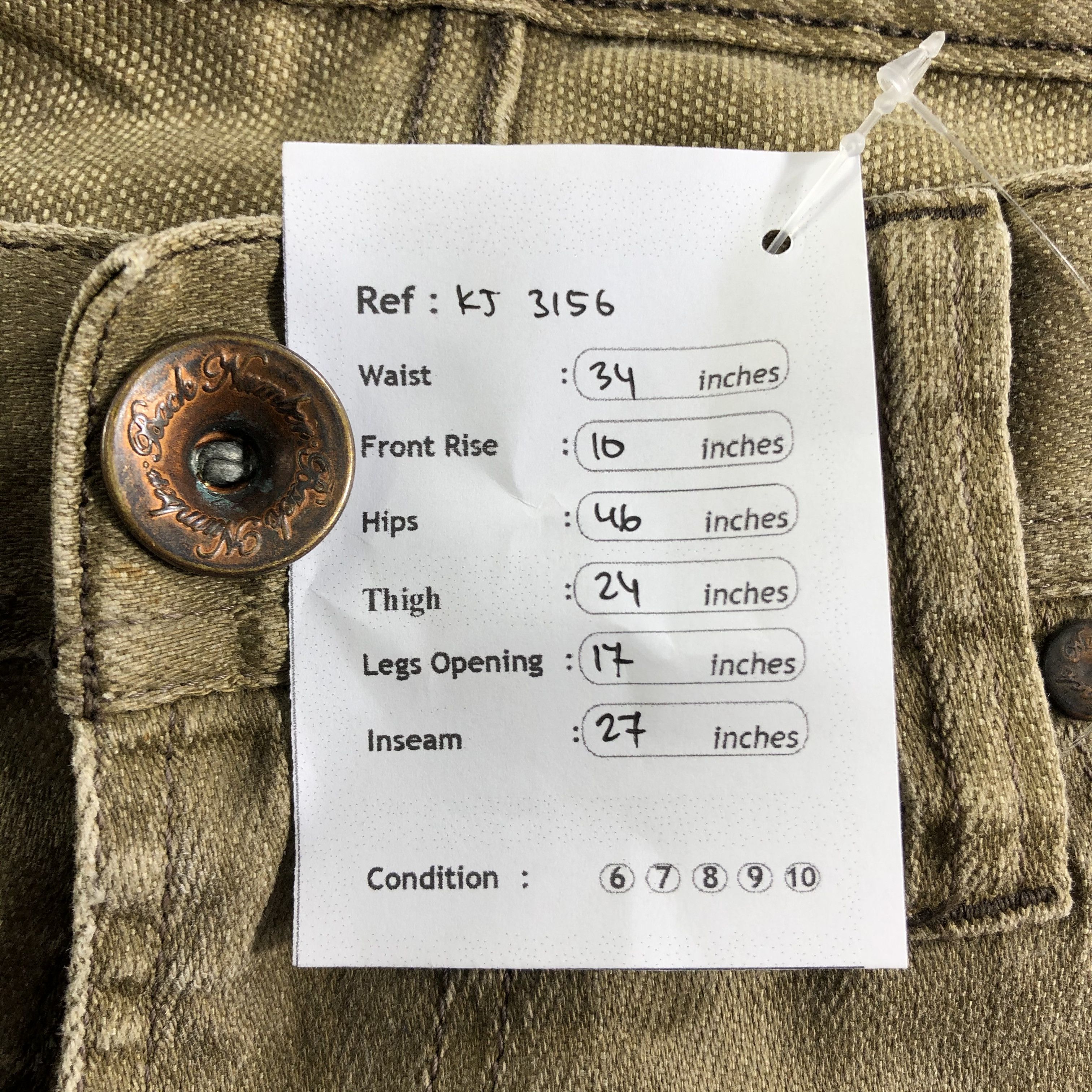 Japanese Brand Back Number Jeans Faded Green Denim KJ3156 Size US 33 - 12 Thumbnail