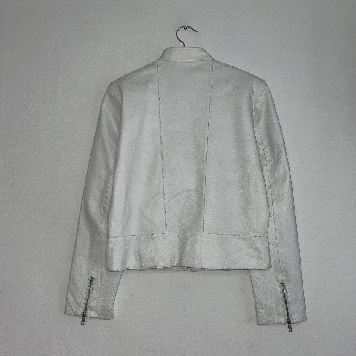 Vintage Vintage White Zip Leather Jacket Size S / US 4 / IT 40 - 3 Thumbnail