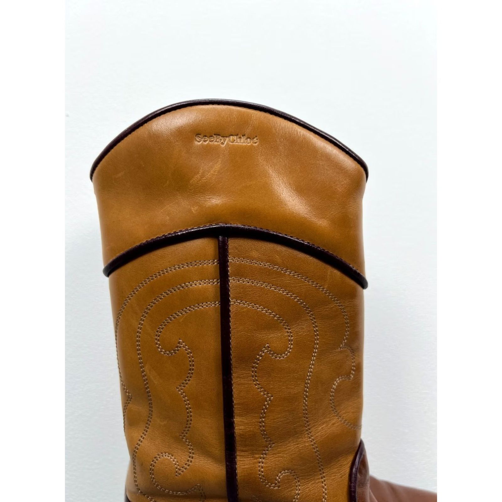 Vintage See By Chloé Brown Leather Boots Western Style Cowboy Size 37 - Boots, Western, Leather, See By Chloé Women, Brown Size US 4 / IT 34 - 3 Thumbnail