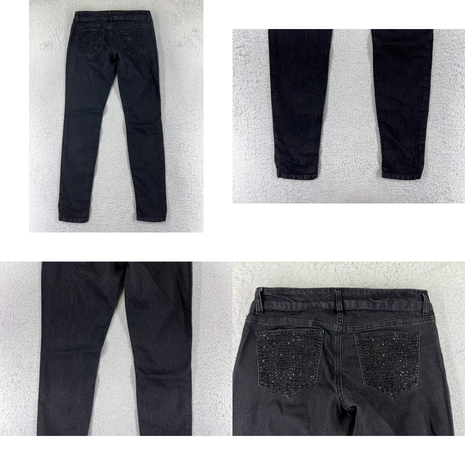 Denime VINTAGE Indigo Rein Jeans Womens 7 Black Denim Skinny Low Rise Rhinestone 27x29 Size 28" / US 6 / IT 42 - 9 Thumbnail