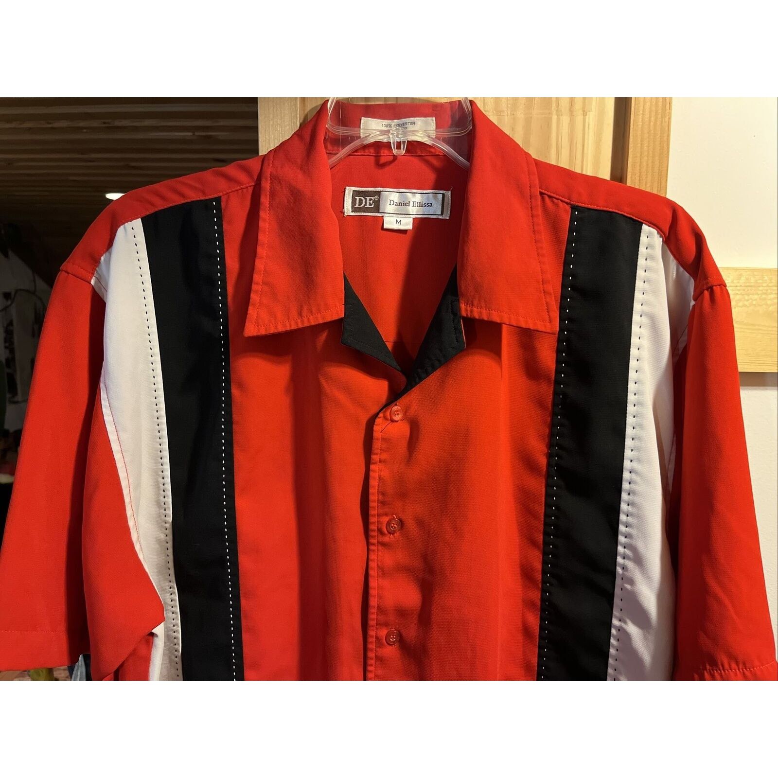 Other Daniel Ellisa Men's M Red Stripe SS Polyester Bowling Shirt Size US M / EU 48-50 / 2 - 7 Thumbnail