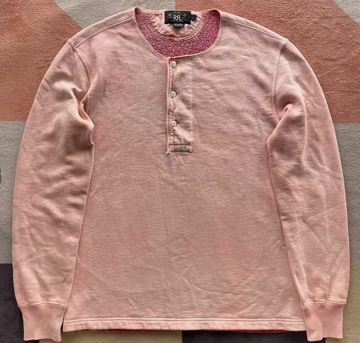RRL Ralph Lauren Washed Pink Henley Hoodie - Ralph Lauren Double RL K22 Size US S / EU 44-46 / 1 - 1 Thumbnail