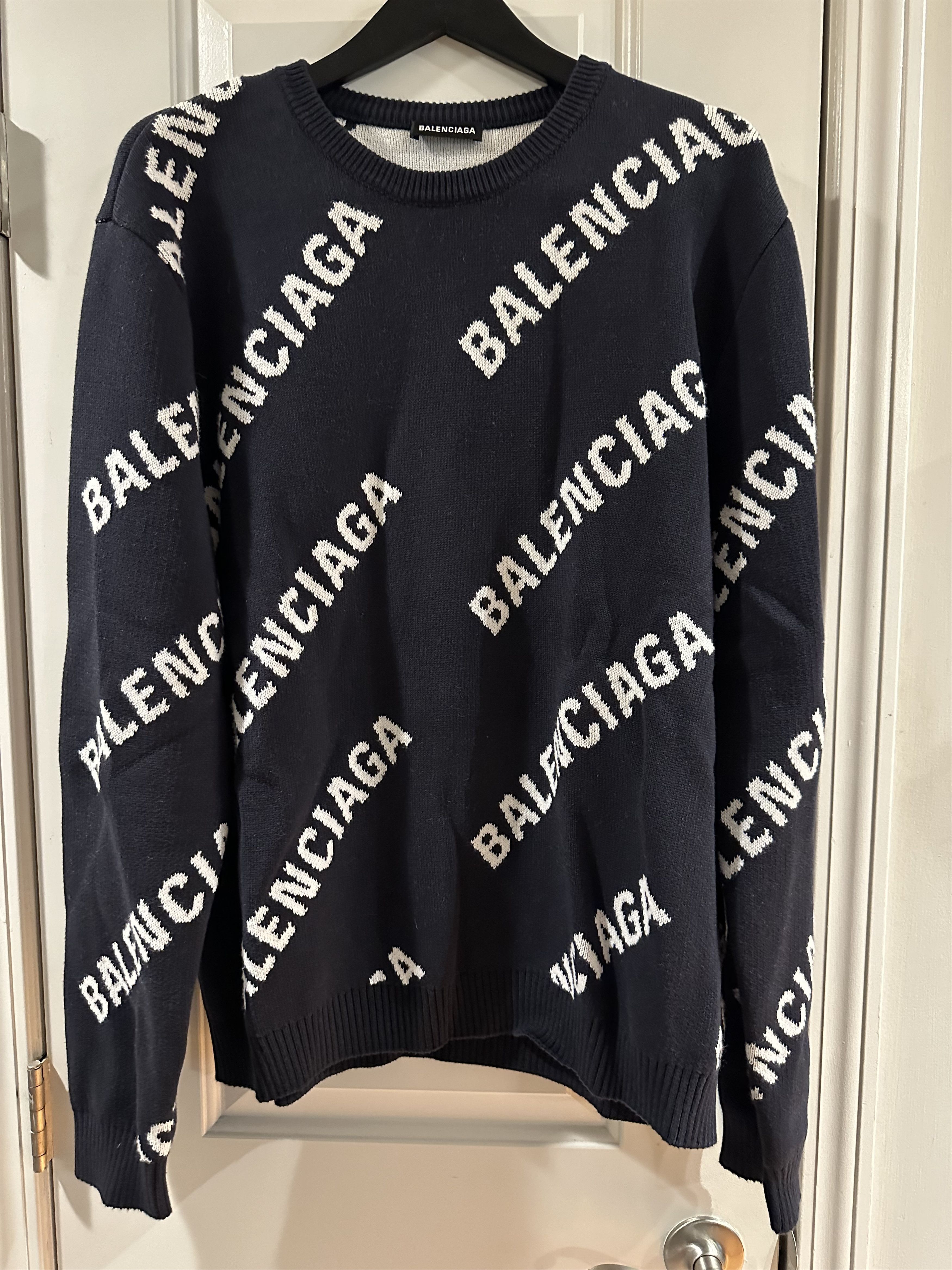 Balenciaga Balenciaga All-Over Logo Crewneck Sweater/ Intarsia-knit |  Grailed