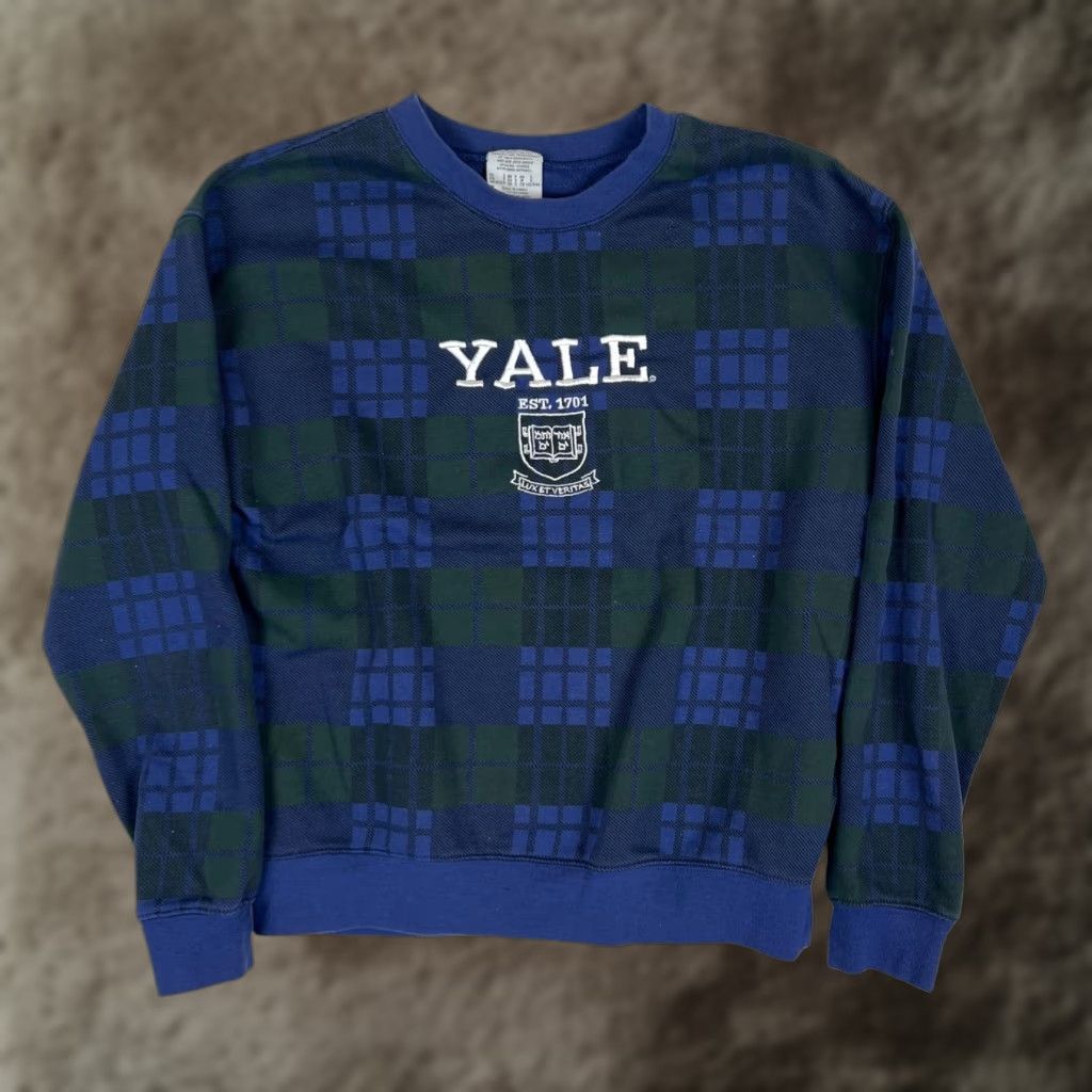 Vintage VINTAGE Yale University Womens Small Blue Plaid Embroidered Crewneck Sweatshirt Size S / US 4 / IT 40 - 1 Thumbnail