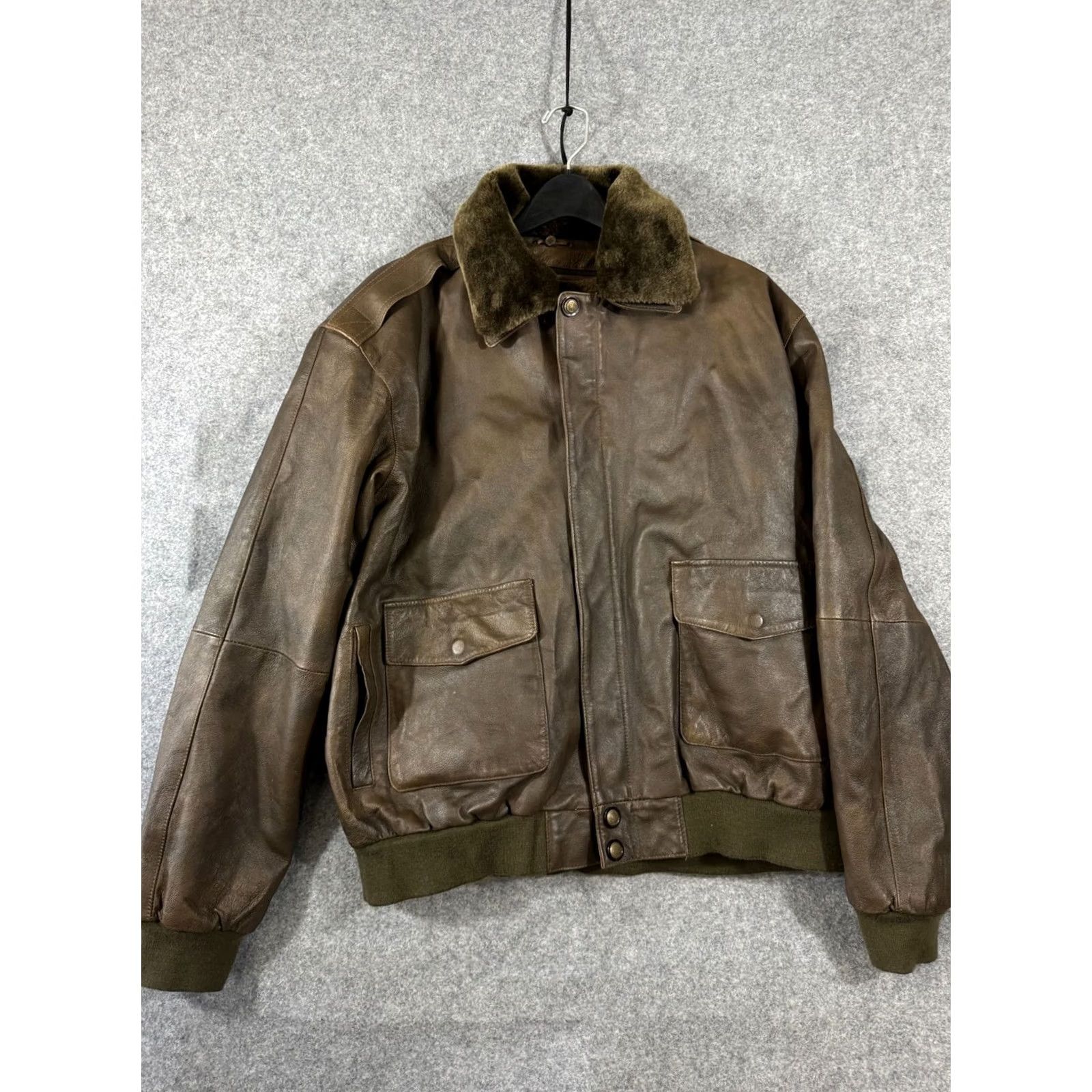 Vintage Aviator Bomber Jacket Mens XL Brown Green Genuine Leather Removable Liner Zipper Size US XL / EU 56 / 4 - 3 Thumbnail
