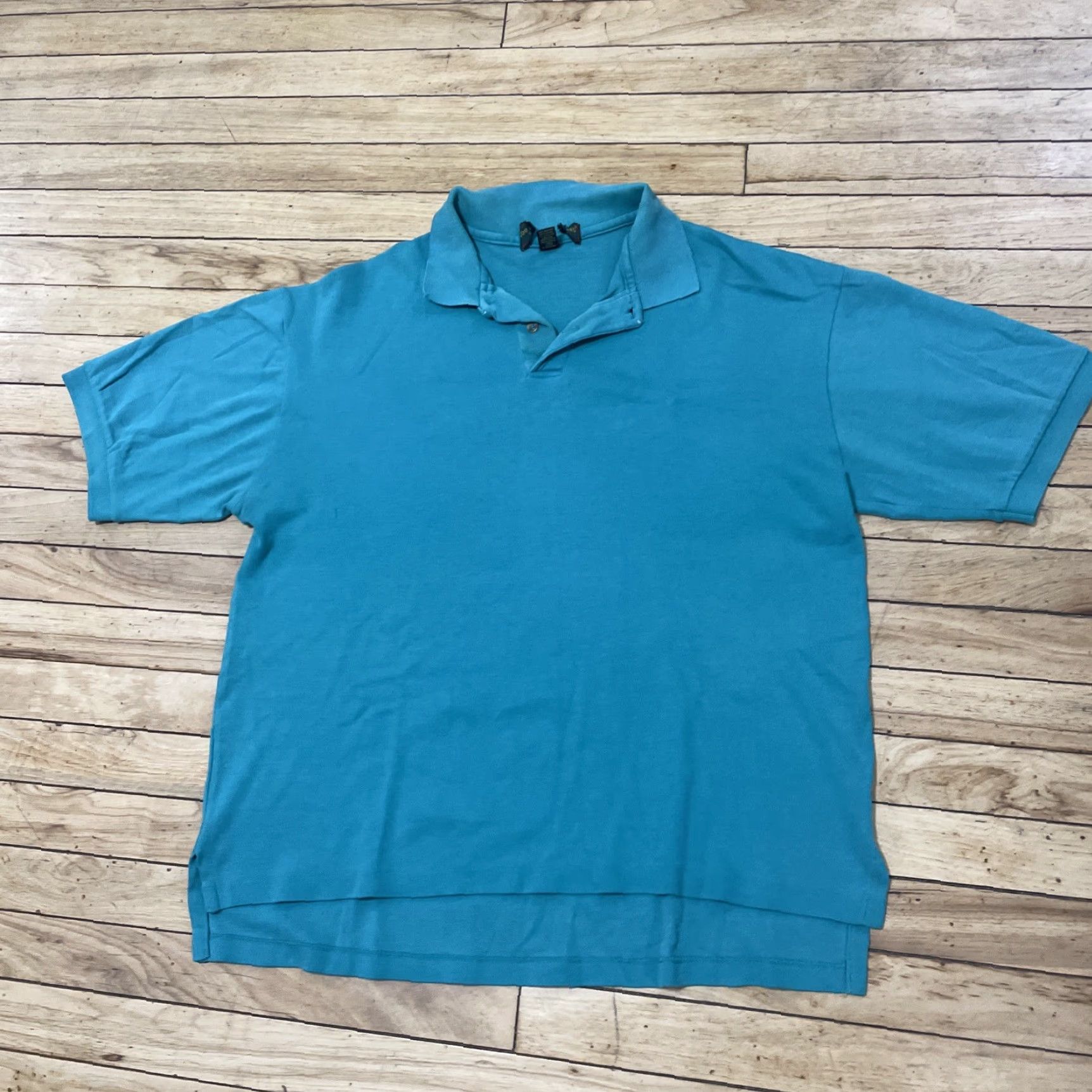 Vintage VINTAGE Polo Shirt Men XL Teal Blue Stretch Jersey Crop Single Stitch 90s USA Grunge Size US XL / EU 56 / 4 - 3 Thumbnail