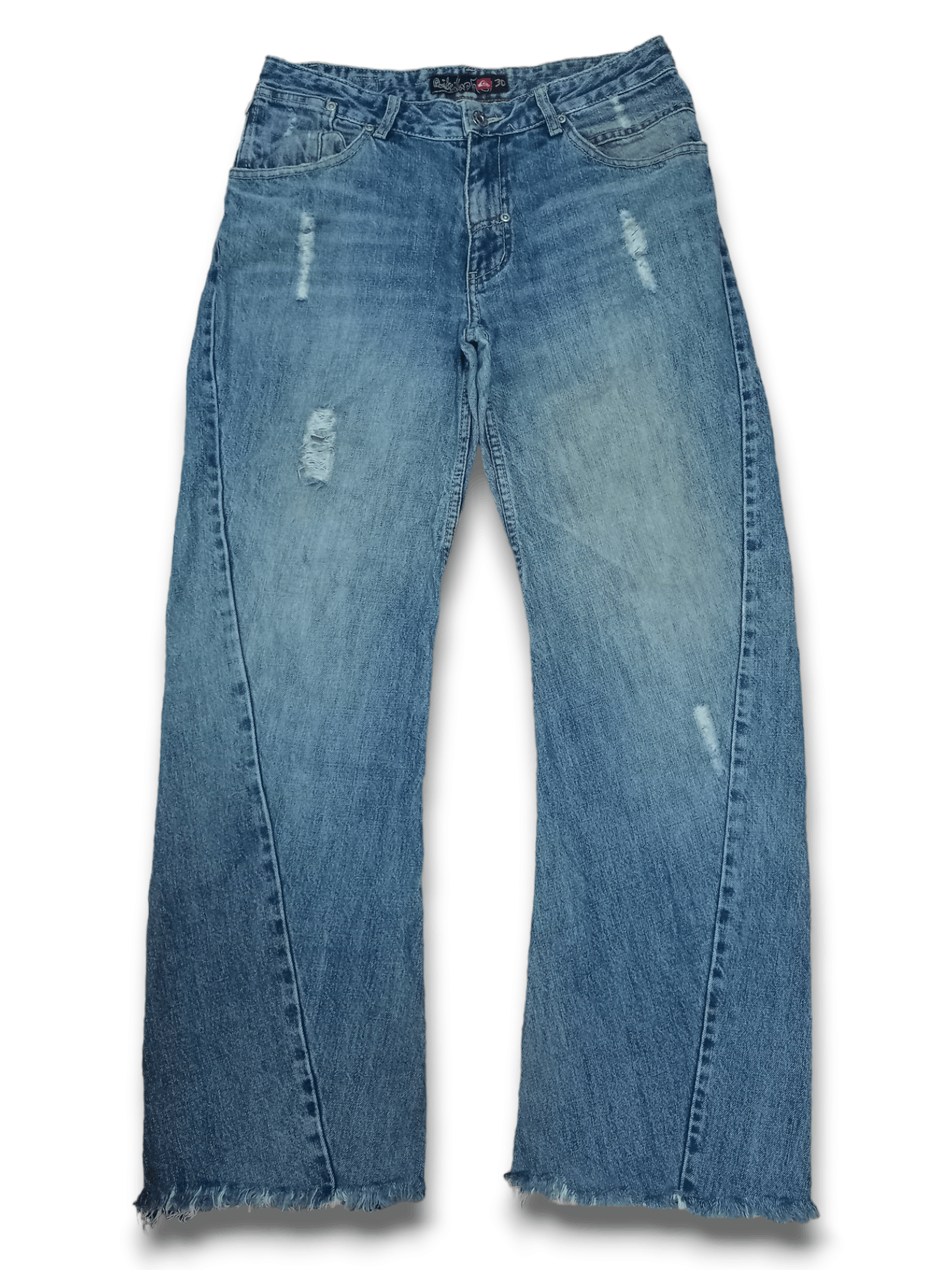 image of Distressed Denim x Quiksilver Vintage 90's Quiksilver Blue Wash Distressed Baggy Jeans (Size 30)