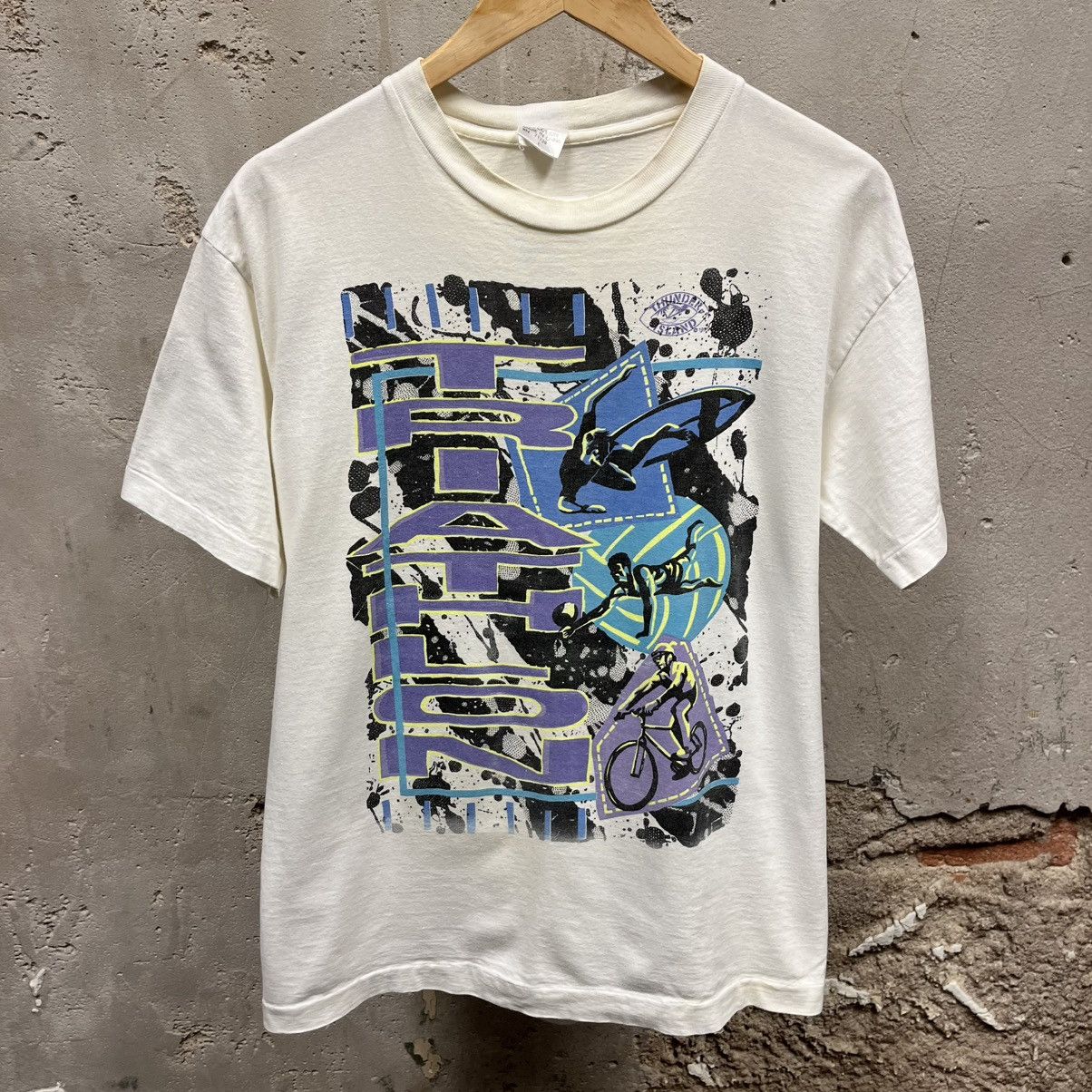 Vintage Thunder Island Triathlon Early 90s Neon Single Stitch Tee Size US L / EU 52-54 / 3 - 1 Thumbnail