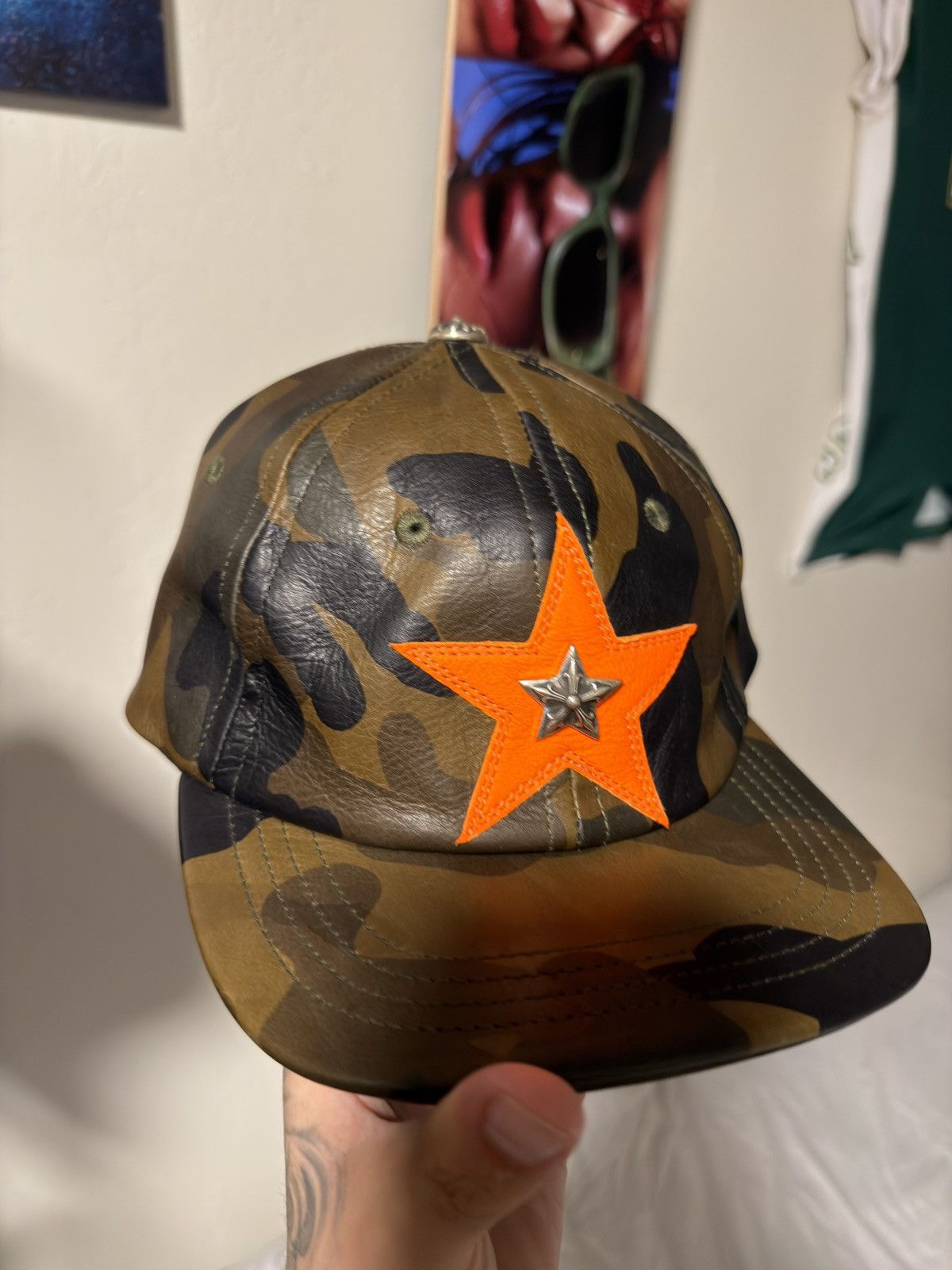 Chrome Hearts Chrome Hearts Camo Orange Leather Cross Patch Hat
