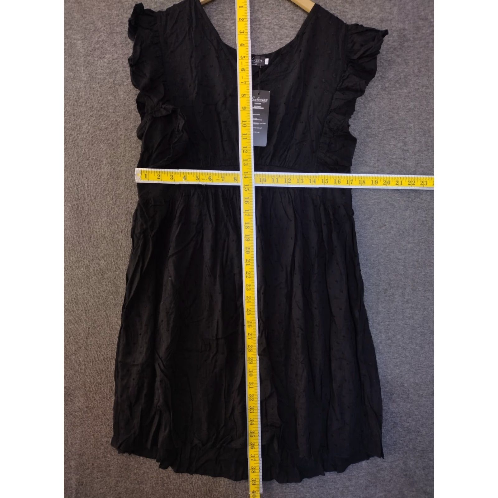 Vintage SOLERSUN Dress Womens XL Black Eyelet V Neck Ruffle Sleeveless A Line Size XL / US 12-14 / IT 48-50 - 4 Thumbnail