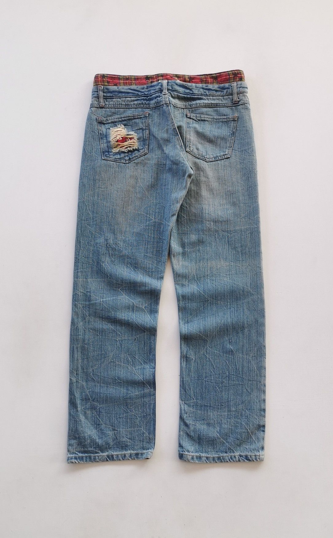 Japanese Brand Unbrand Double Waist Tartan Patch Denim Jeans Size US 32 / EU 48 - 6 Thumbnail