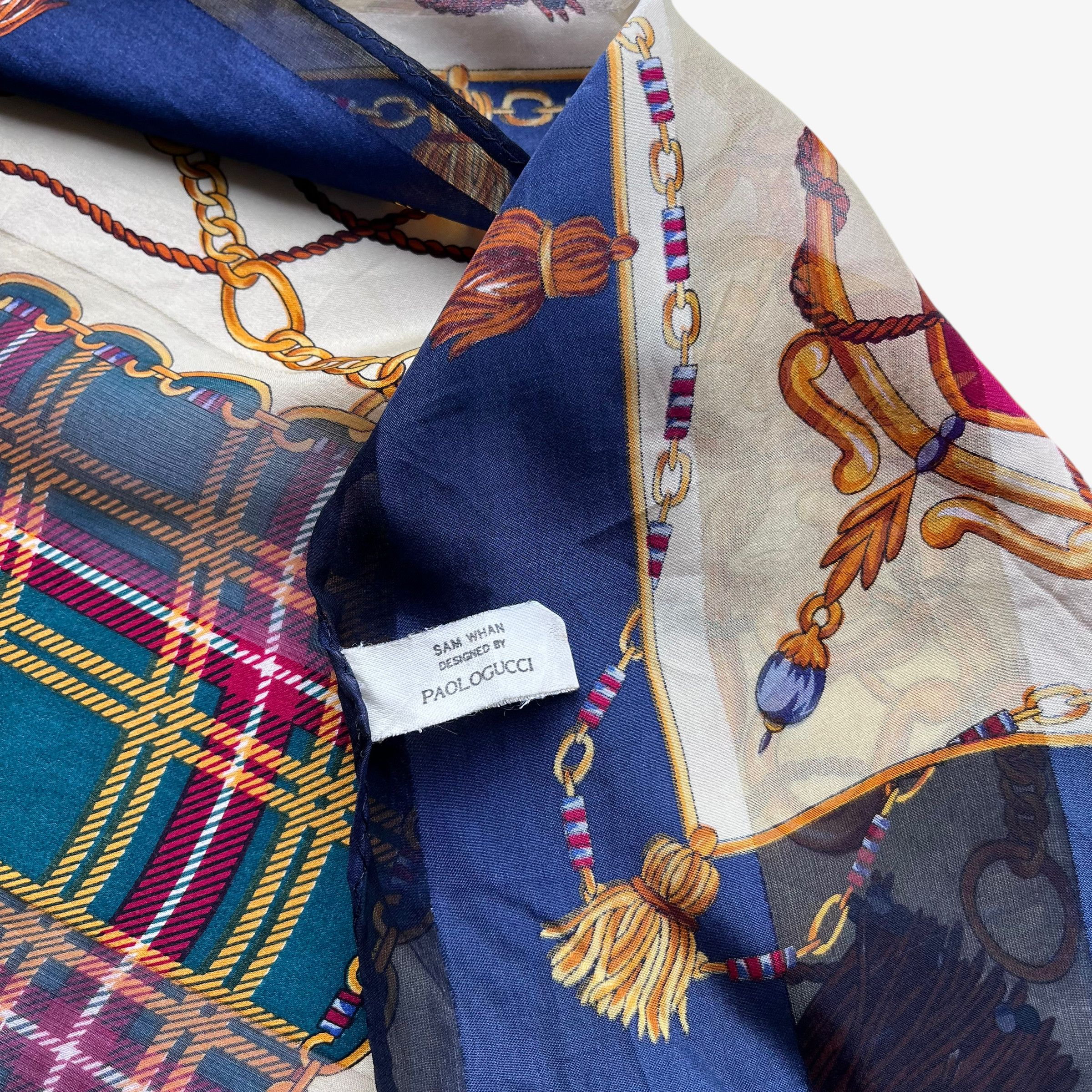 Paolo Gucci Vintage 80s Paolo Gucci Medallion & Tartan Print Silk Scarf Size ONE SIZE - 3 Thumbnail