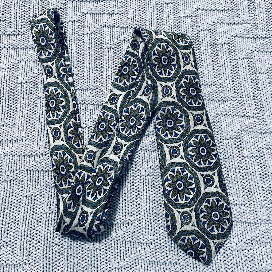 Vintage Vintage Ohrbach's green geometric floral print silk tie Size ONE SIZE - 1 Thumbnail