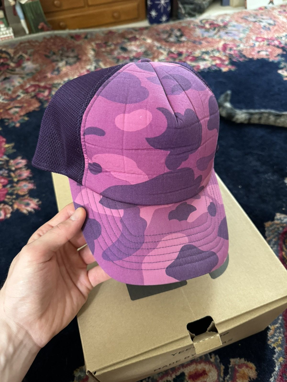 image of Bape Color Camo Mesh Cap in Purple, Men's