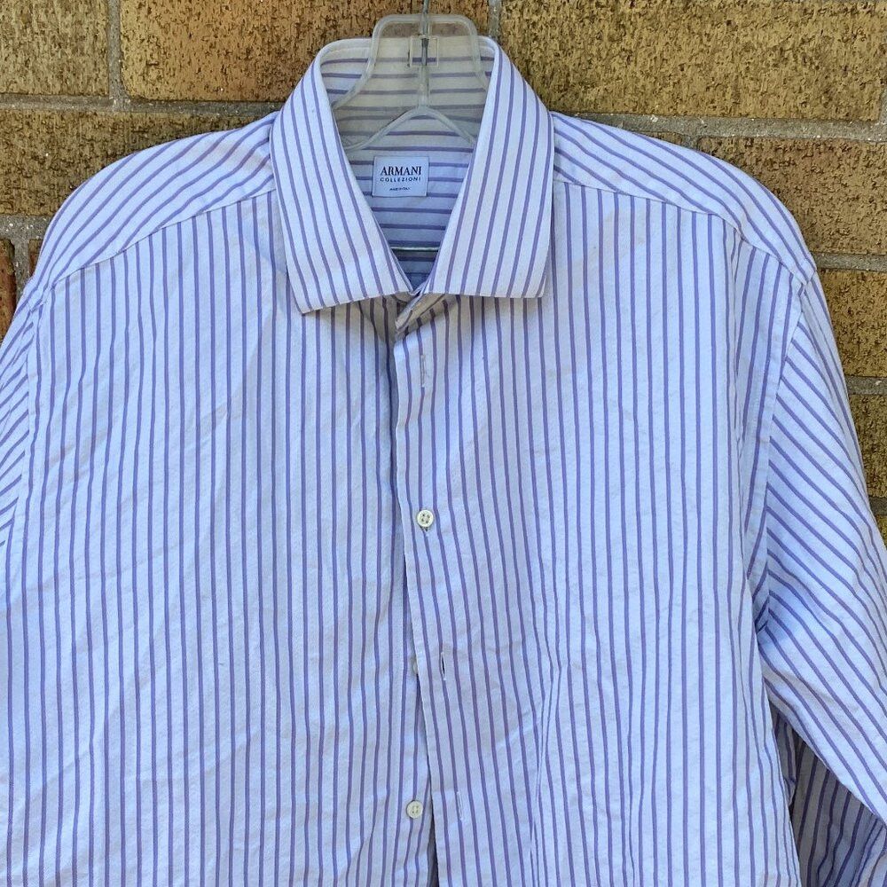 Armani Vintage Armani Button Up Dress Shirt Striped Size 16.5 Larg Size US L / EU 52-54 / 3 - 1 Thumbnail