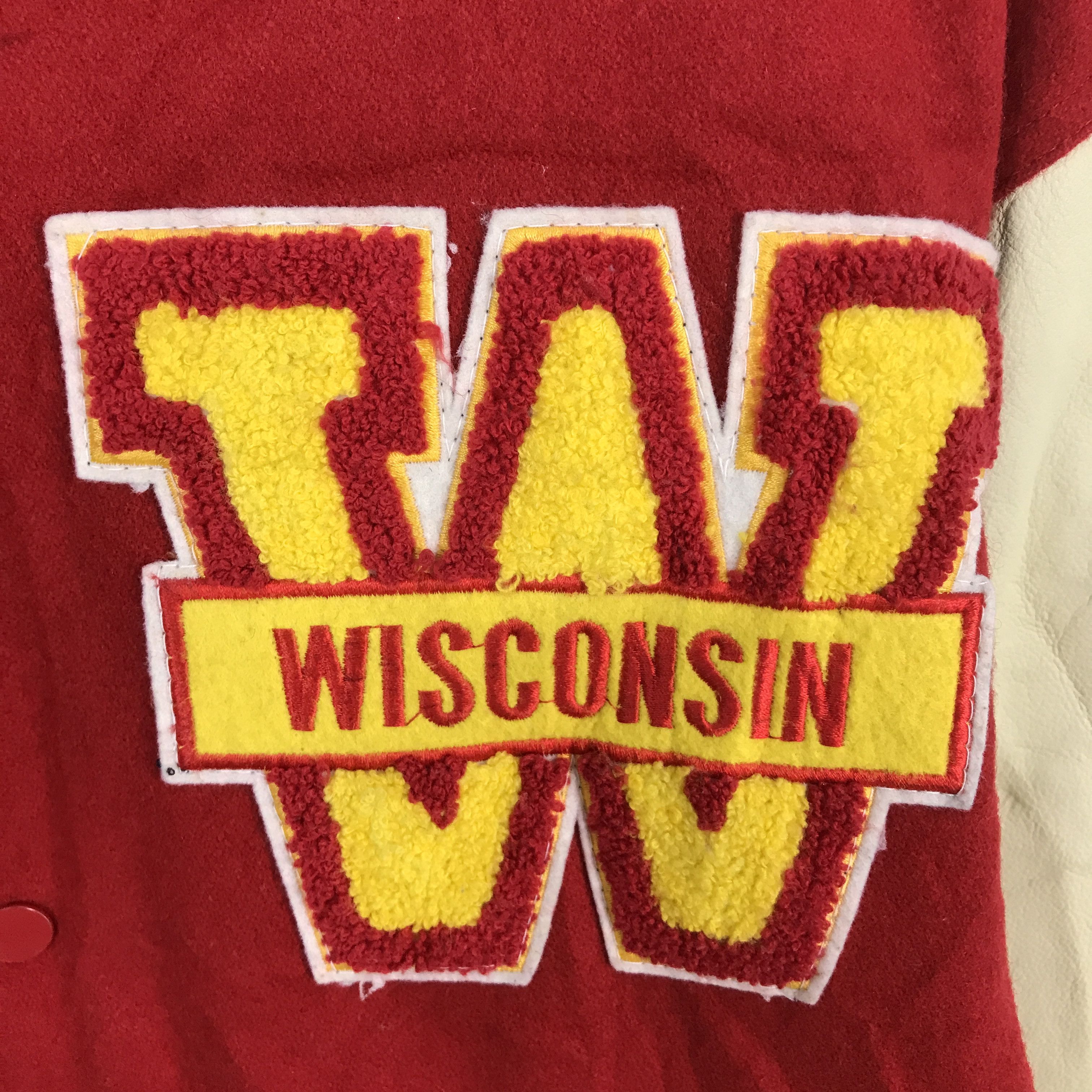 Japanese Brand Vintage wisconsin Snap button Leather Varsity jacket Size US L / EU 52-54 / 3 - 9 Thumbnail