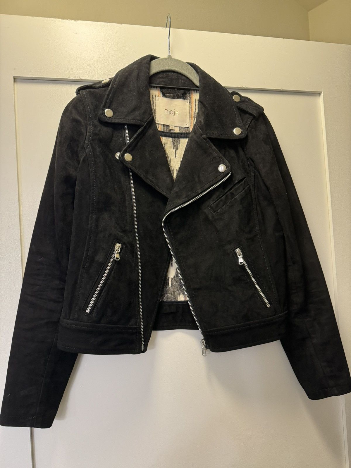 Image of Maje Suede Leather Jacket in Black, Women's (Size XS)