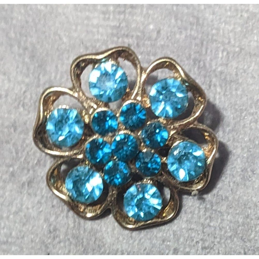 Other Vintage Floral Blue And Gold Tone Rhinestone Brooch Size ONE SIZE - 5 Thumbnail
