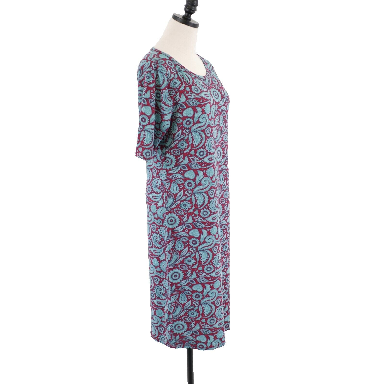 Designer NEW LuLaRoe Julia Large Teal Red Floral Scoop Neck Bodycon S Size L / US 10 / IT 46 - 7 Thumbnail