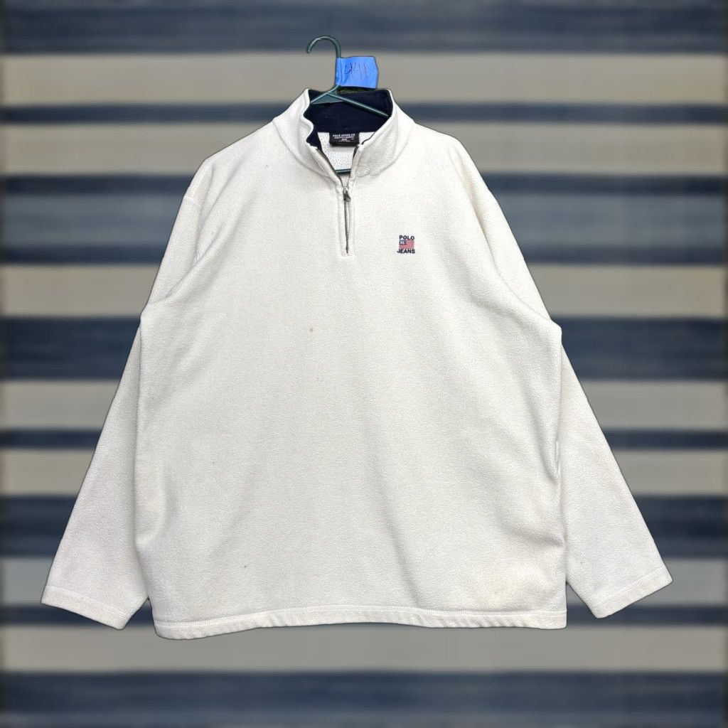 Ralph Lauren Polo Jeans Co. Ralph Lauren Sweatshirt Mens XL Quarter 1/4 Zip Fleece Mock Neck Ivory Logo Jacket Size US XL / EU 56 / 4 - 1 Thumbnail