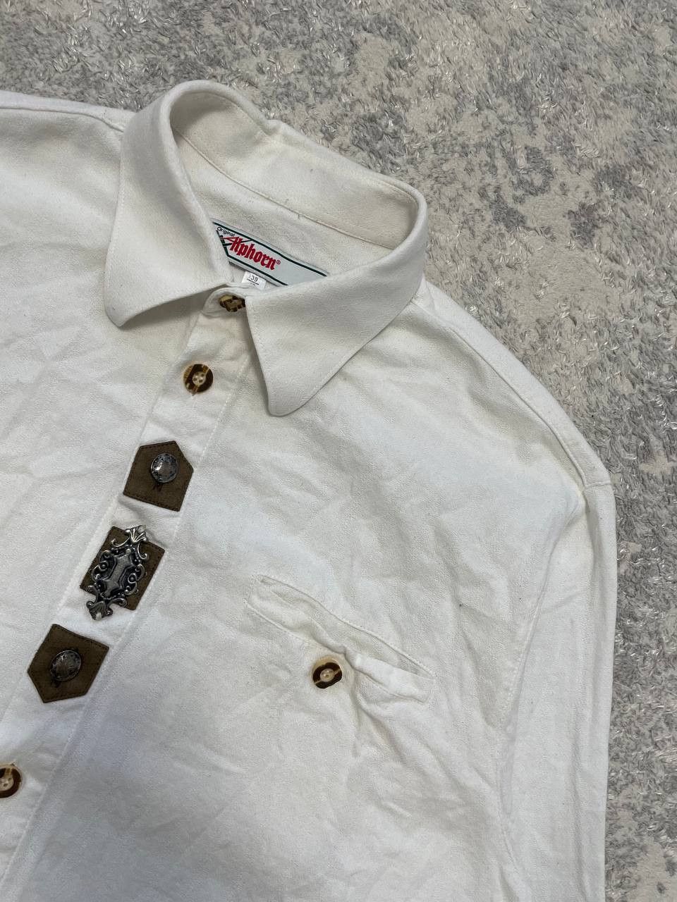 Other Alphorn Trachten Shirt Mens White Embroidered Folk Bavarian Size US L / EU 52-54 / 3 - 5 Thumbnail