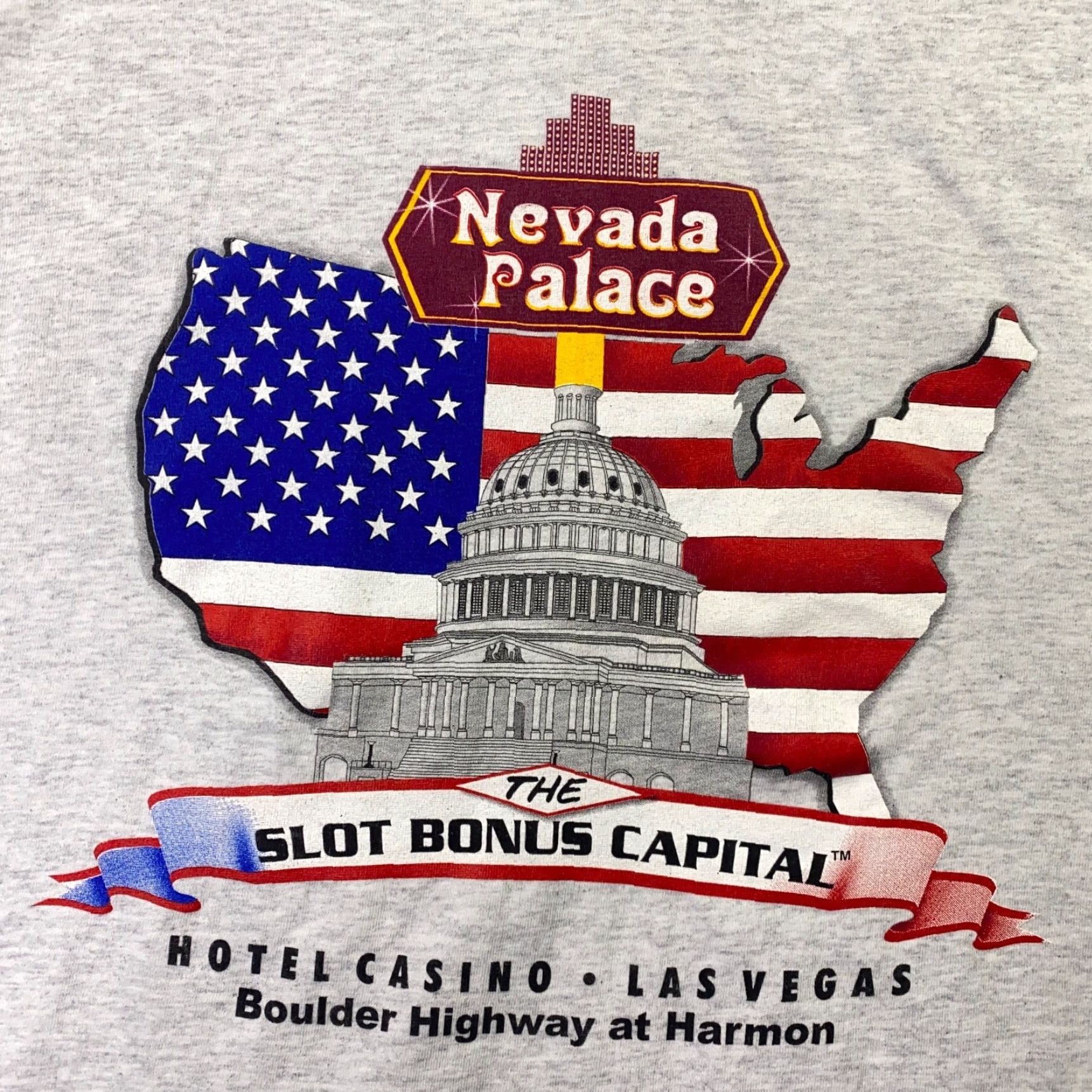 Gildan VINTAGE Nevada Palace Shirt Mens Medium Grey Las Vegas Slot Bonus Capital Patriotic Flag Size US M / EU 48-50 / 2 - 2 Thumbnail