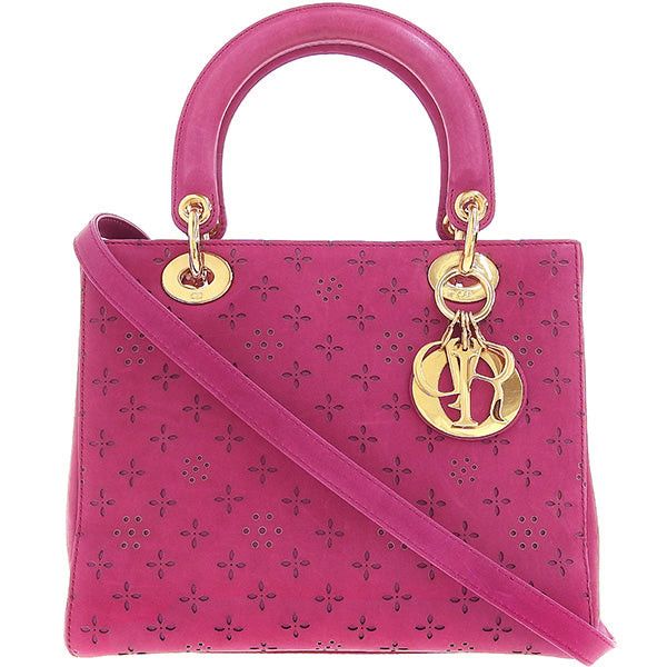image of Dior Punching Leather Lady 2Way Bag M Pink, Women's