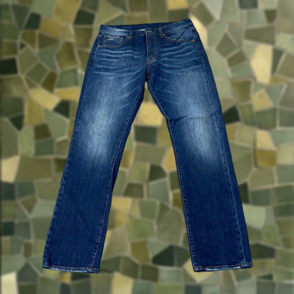 Vintage Michael Strahan M Collection Jeans Mens Blue 32x32 Faded Straight Fit Stretch Size US 33 - 1 Thumbnail