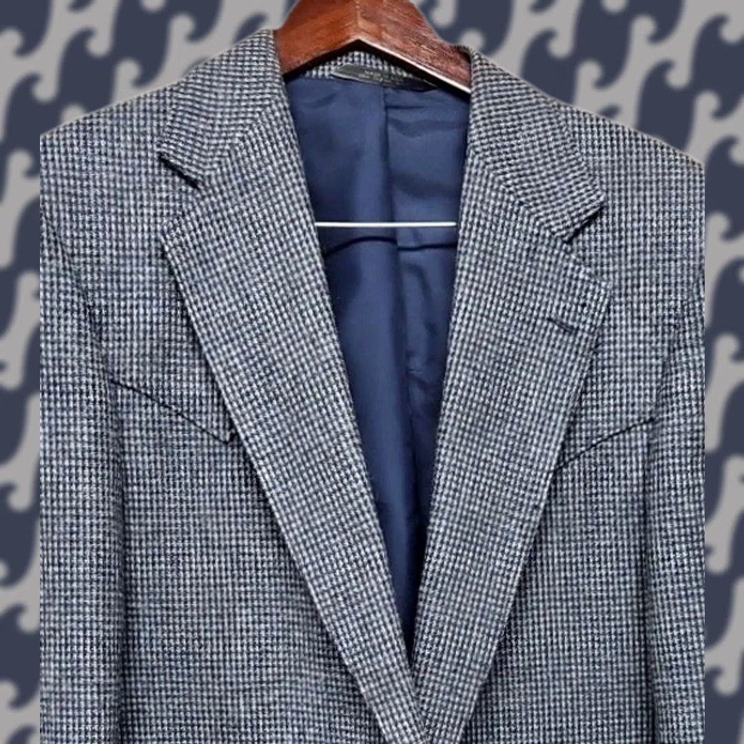 Taos VINTAGE Western Blazer Mens 44R Wool Charcoal Gray Houndstooth Elbow Patch Sport Coat Size 44R - 1 Thumbnail