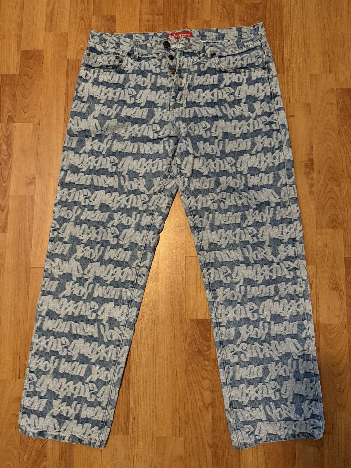 Supreme Supreme Fat Tip Jacquard Denim Jeans (Blue) Size US 34 / EU 50 - 1 Thumbnail
