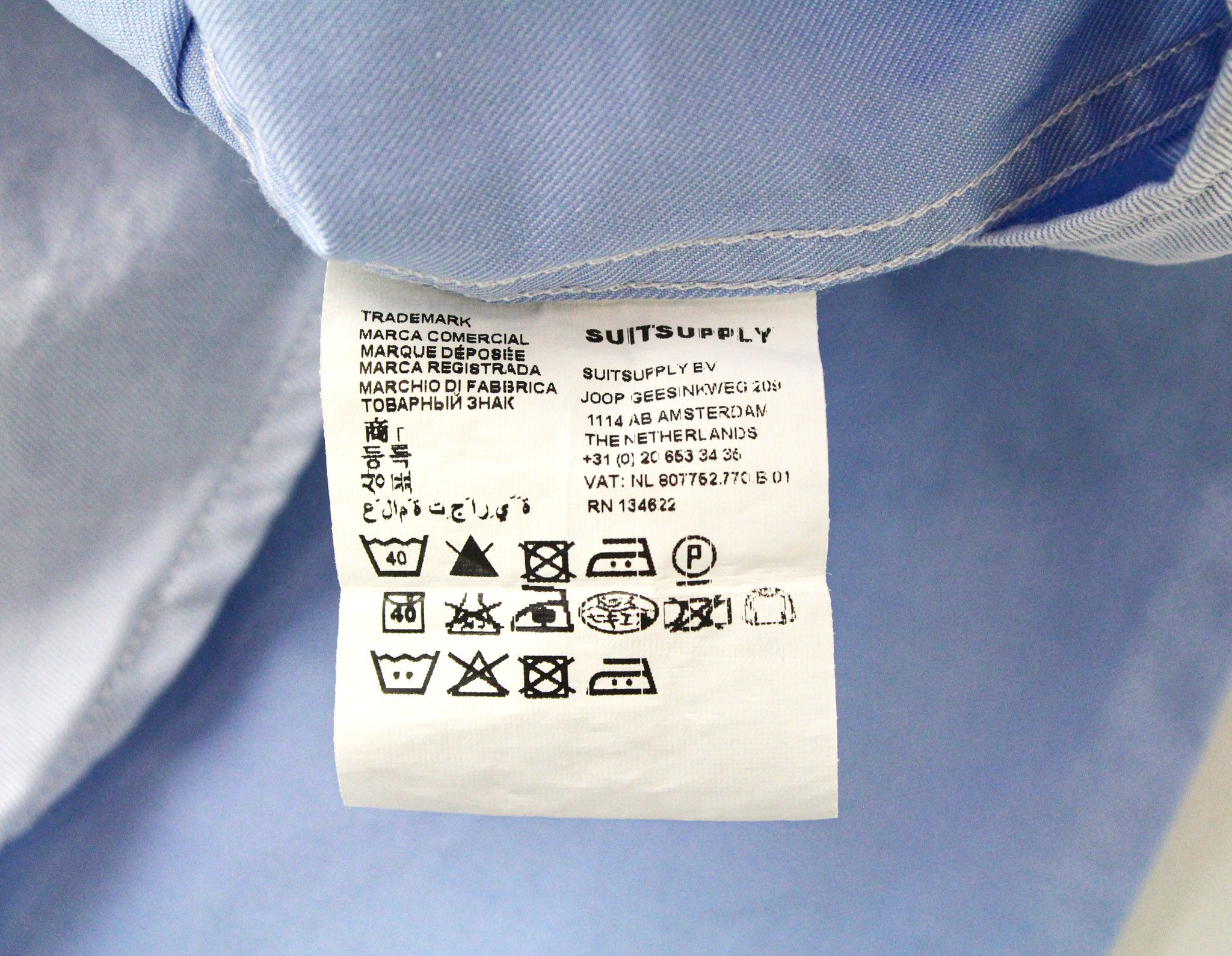 Suitsupply 40-7/15 3/4L Blue Cotton Button-Up Formal 72763 Size 40L - 6 Thumbnail