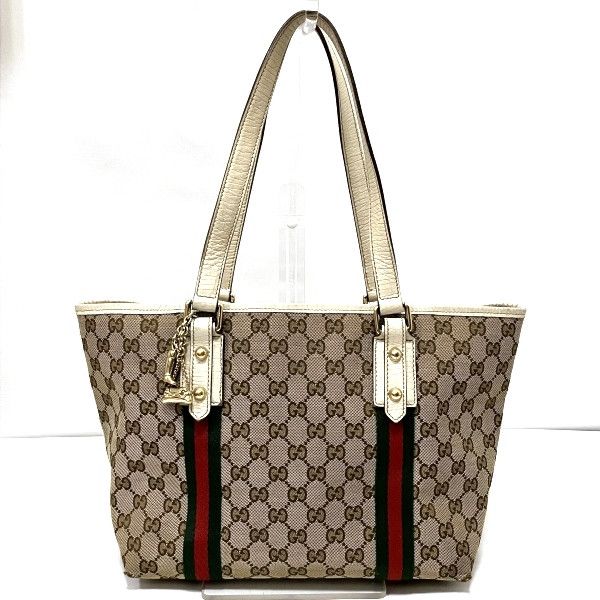 Gucci Gucci Gucci GG Canvas Leather Tote Bag with Charm 137396 Canvas Tote Bag 137396 in Good Condition Size ONE SIZE - 1 Thumbnail
