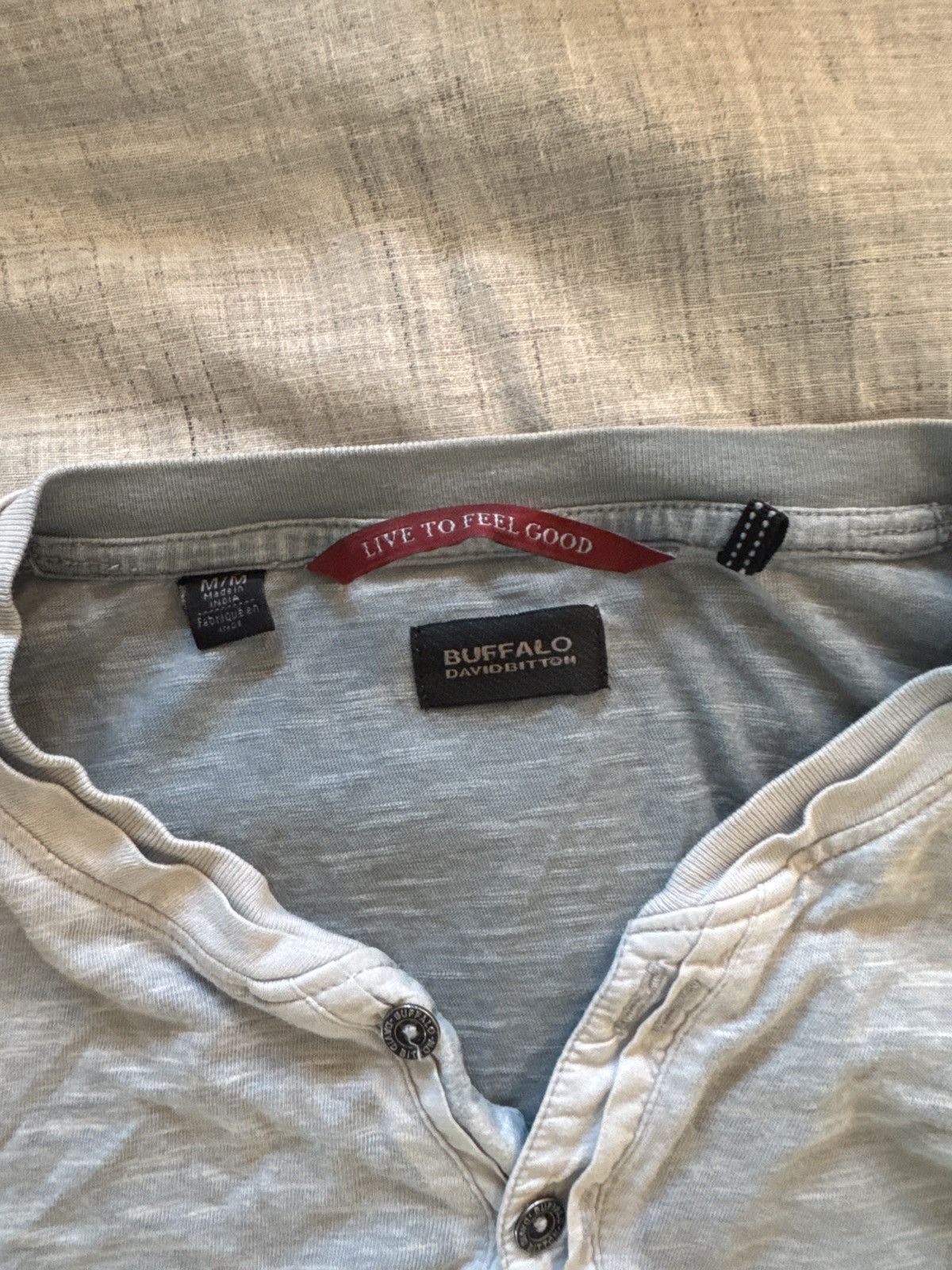 Buffalo David Bitton Medium grey blue long sleeve, Henley Size US M / EU 48-50 / 2 - 2 Thumbnail