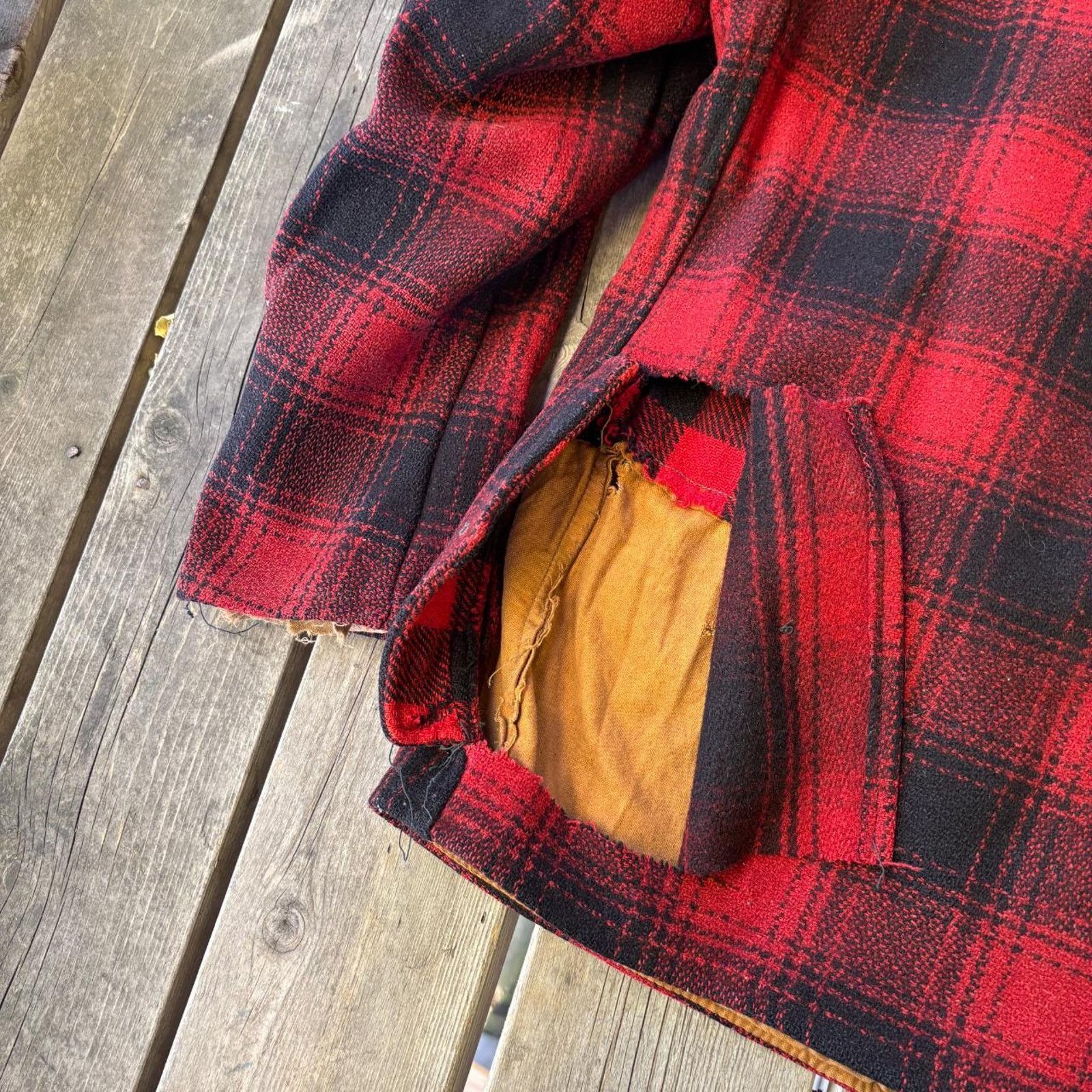Vintage Red and black 1960s plaid wool flannel penney's winter coat Size US L / EU 52-54 / 3 - 7 Thumbnail