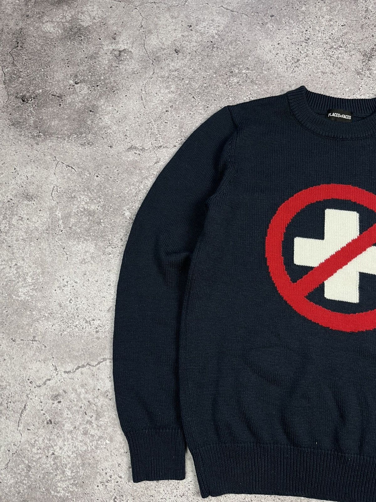 Places + Faces PLACES+FACES CAUTION KNITTED SWEATER NAVY SIZE S MENS Size US S / EU 44-46 / 1 - 2 Thumbnail